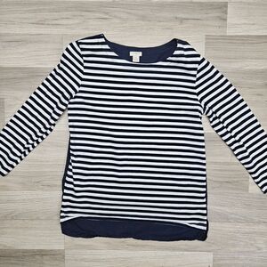 J. Crew Womens Navy Blue Stripe Longsleeve Shirt XS Cotton